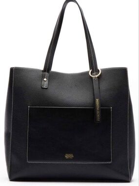 NWOT Frances Valentine Chloe Large Black Tumbled Leather Tote & CB Pouch: 2 Bags